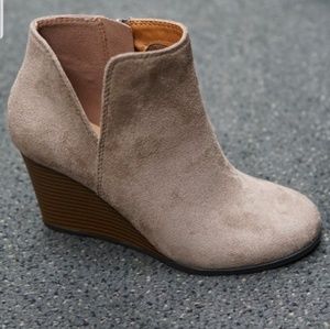 Taupe slide on wedge boots